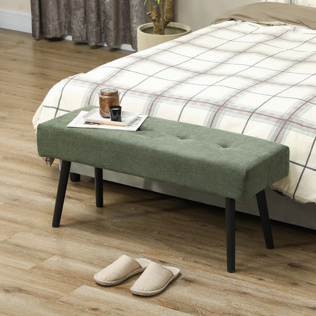 Banco de Fim de Cama, 100 x 36 x 45 cm, Assento Acolchoado, Verde