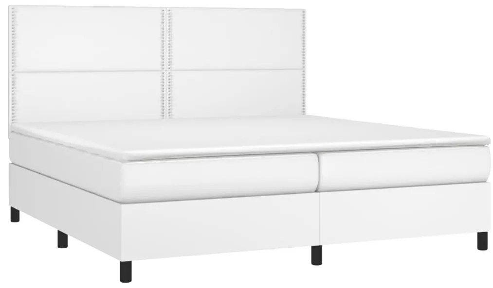 Cama com molas/colchão 200x200 cm couro artificial branco