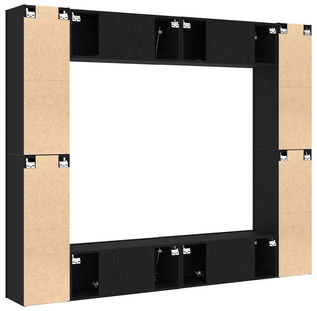 Conjunto de 8 Cabines de TV Carvalho Preto Madeira de Engenharia