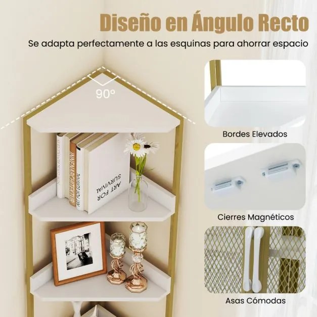 Estante de canto 32 x 32 x 170 cm com 6 níveis com portas para sala, escritório Branca