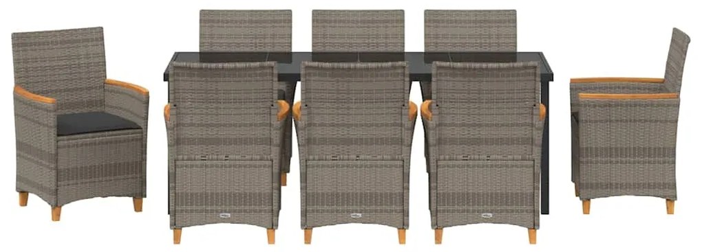 Conjunto de Jantar de Jardim com 9 Peças e Almofadas Cinza em Rattan S