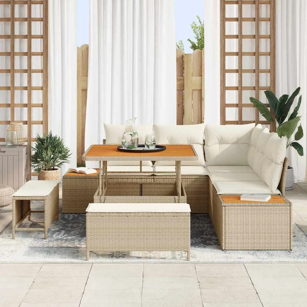 Conjunto de Sofá de Jardim de 8 Peças com Almofadas Bege