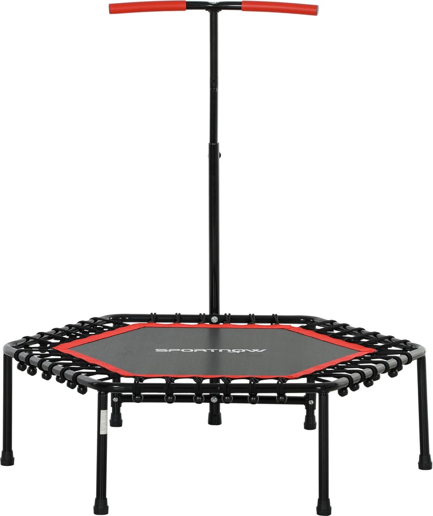 Trampolim de fitness de 114 cm, cordas elásticas, pega ajustável em 3 posições, trampolim de exercício silencioso, vermelho
