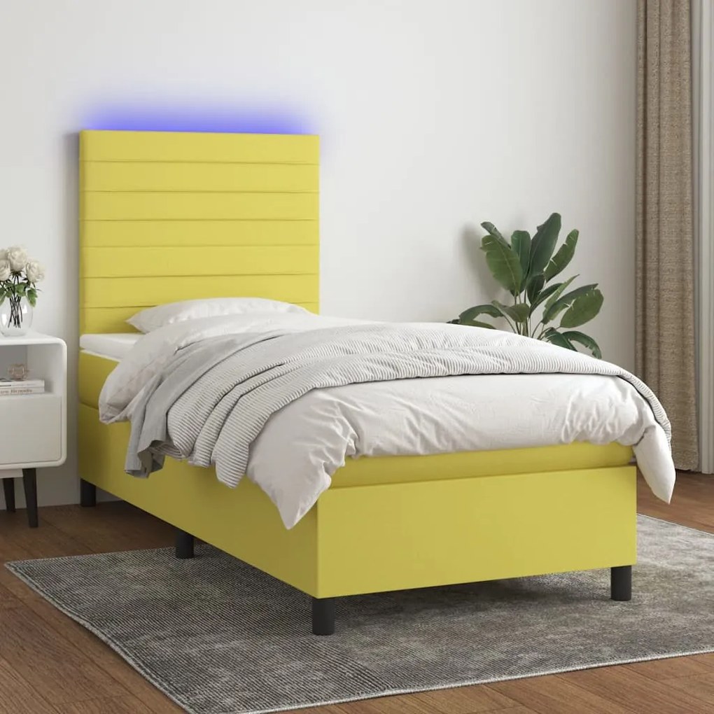 vidaXL Cama box spring c/ colchão e LED 80x200 cm tecido verde