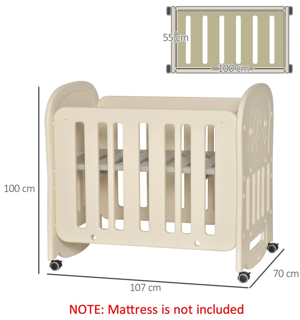 HOMCOM Berço para bebê 0-3 anos, berço ajustável em 2 alturas 2 a 25 kg conversível em cadeira de balanço com 4 rodas e freios 107x70x100 cm bege