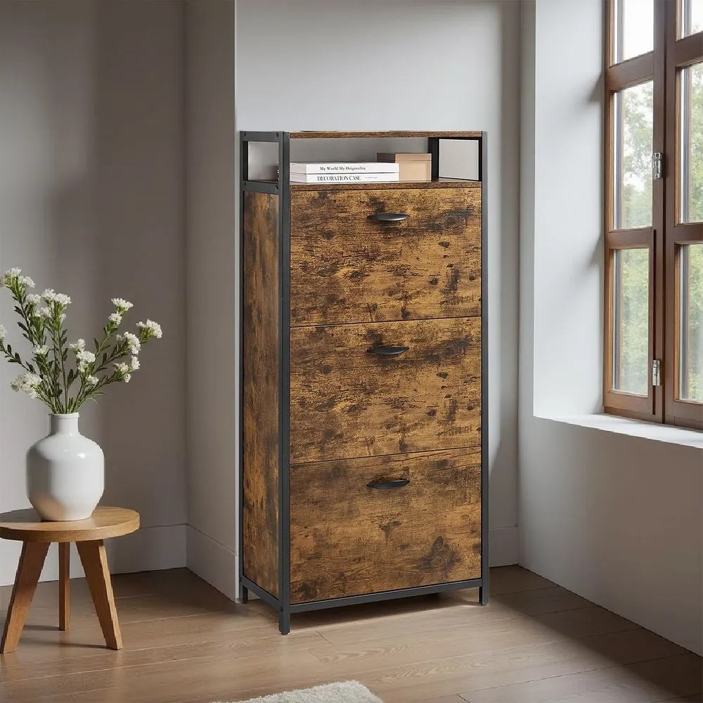 Sapateira com 3 portas 60 x 30 x 130 cm castanho vintage-preto