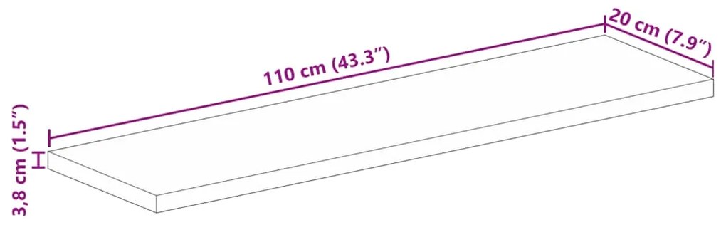Tampo de mesa retangular 110x20x3,8 cm mangueira maciça