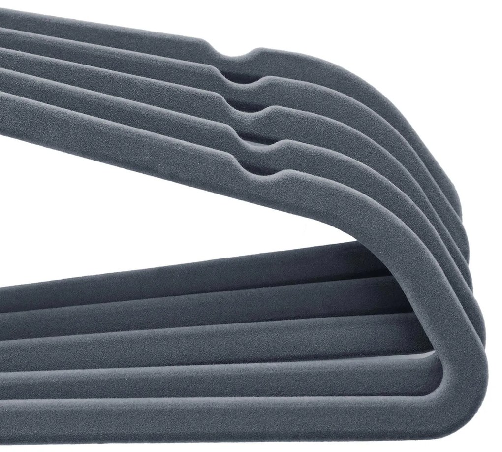 Conjunto de 100 cabides em veludo com barra 45 x 23,5 cm cinzento claro