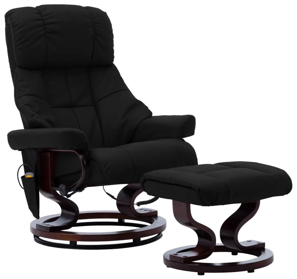 289865 vidaXL Poltrona reclinável massagens couro artif./madeira curva preto
