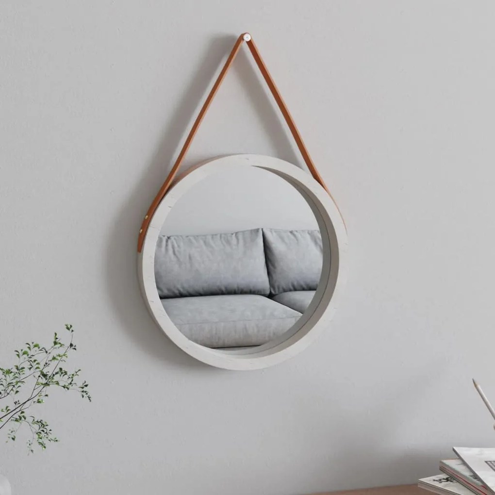 vidaXL Espelho de parede com alça Ø 35 cm branco