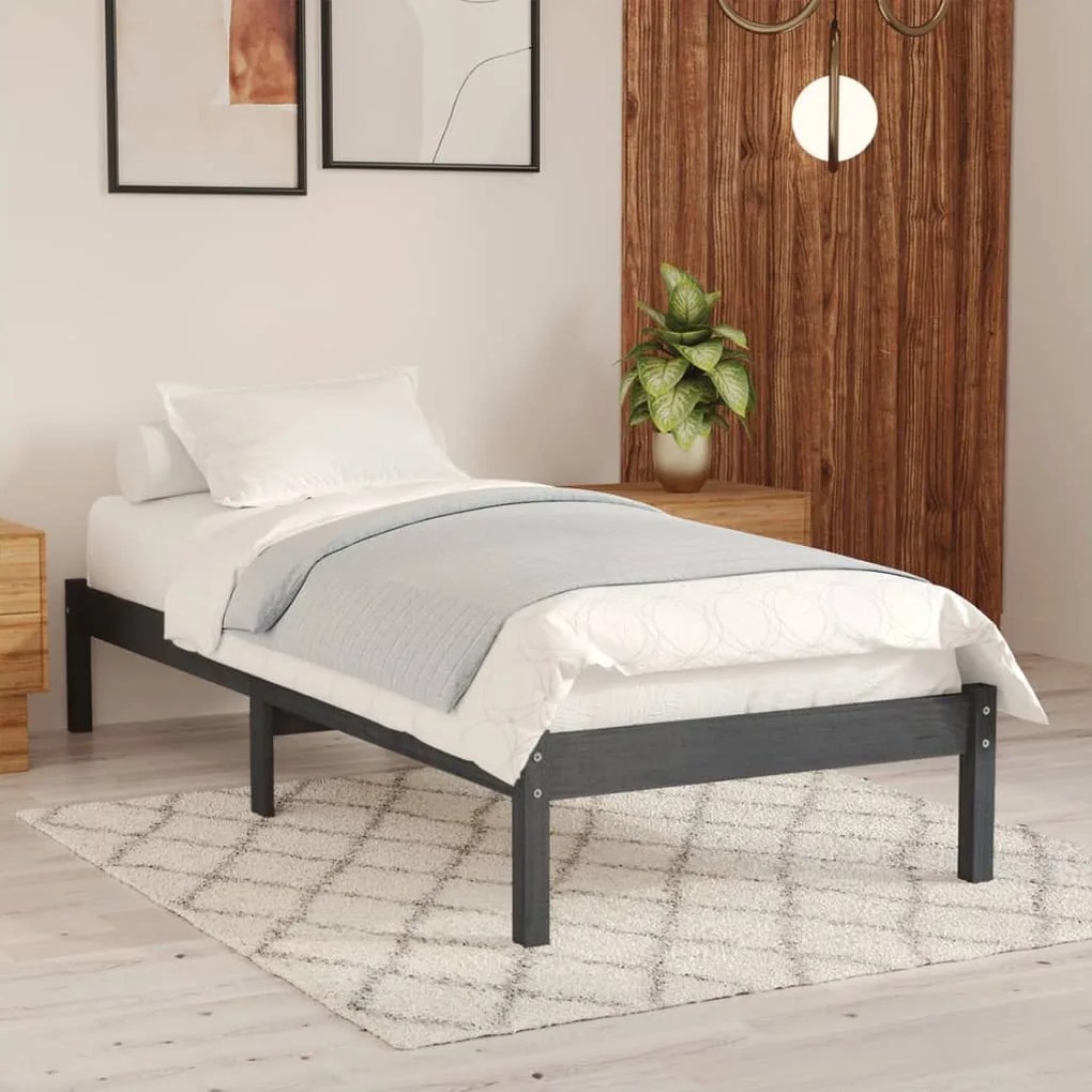 810009 vidaXL Estrutura de cama 100x200 cm madeira pinho maciço cinzento