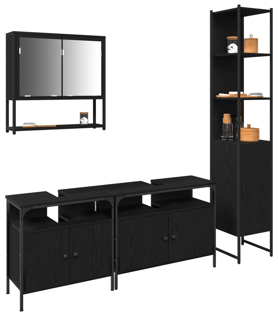 Conjunto de Móveis de Banheiro com 4 Peças - Carvalho Preto, feito de