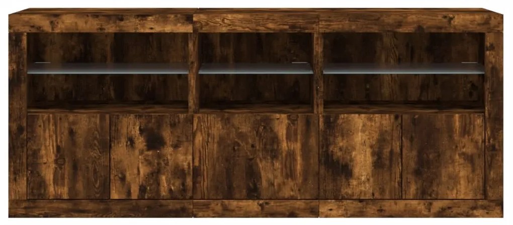 Aparador com luzes LED 162x37x67 cm carvalho fumado