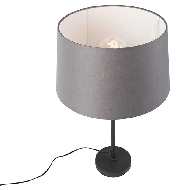 Candeeiro de mesa preto com abajur de linho cinzento 35 cm ajustável - Parte Country / Rústico