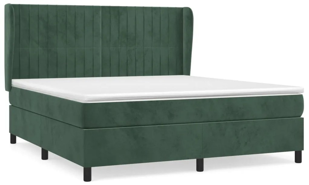Cama com molas/colchão 180x200 cm veludo verde-escuro