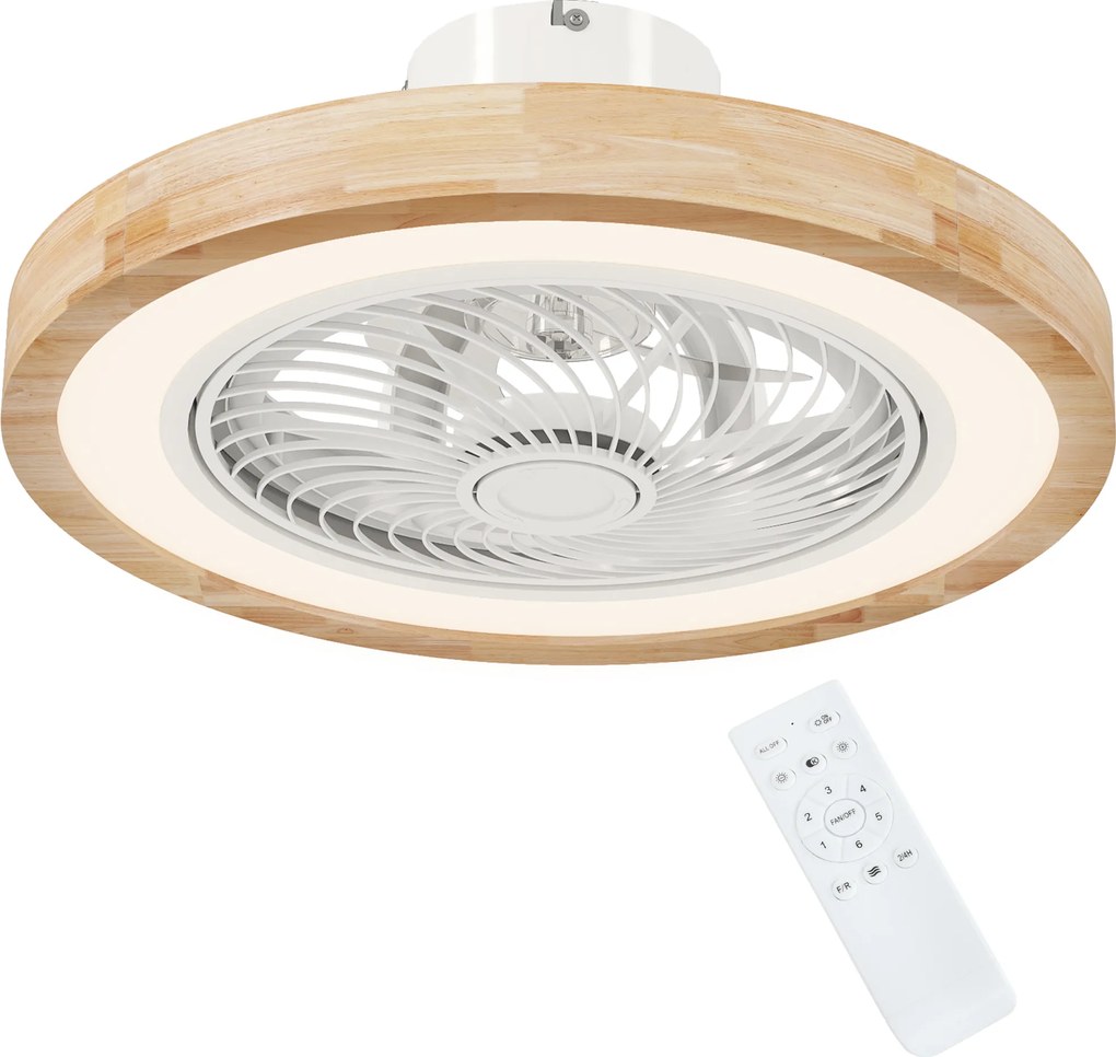 HOMCOM Ventilador de teto com luz e comando remoto, 6 velocidades, brilho ajustável, motor silencioso, castanho claro | Aosom Portugal