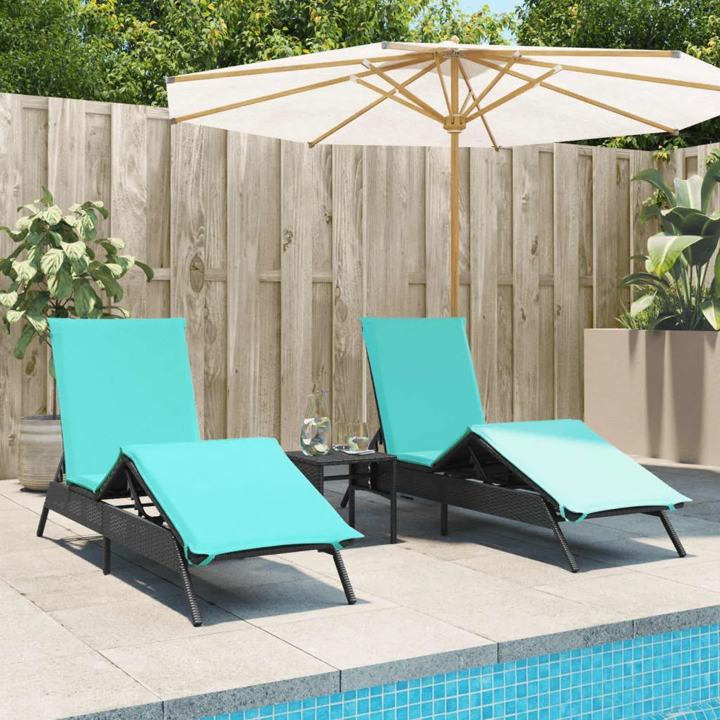 Espreguiçadeiras com mesa 2 pcs vime PE preto