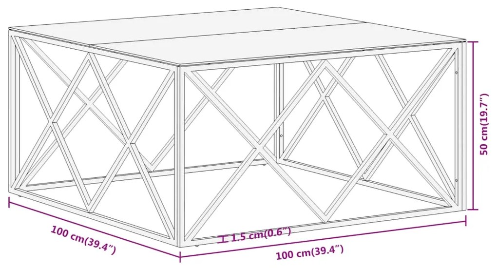 Mesa de centro aço inoxidável e vidro temperado prateado