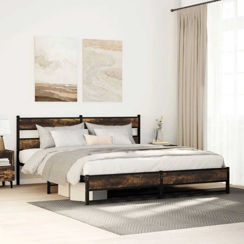 vidaXL Estrutura de cama sem colchão 183x213cm metal carvalho fumado