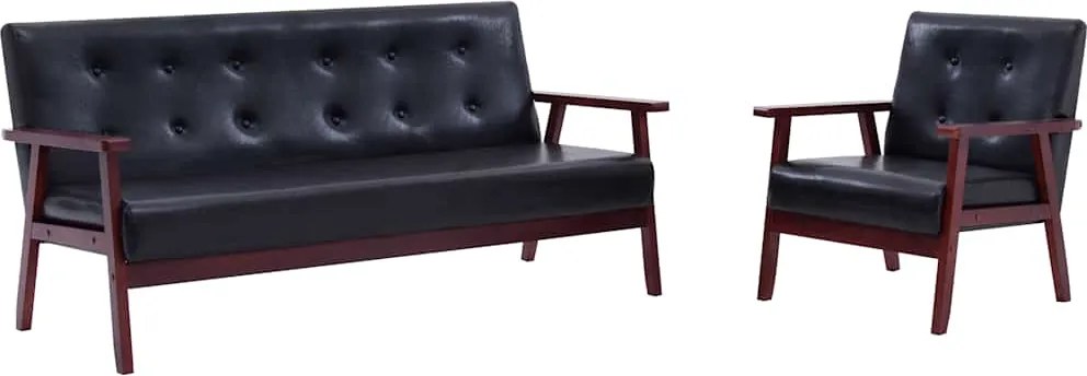 Conjunto de sofás 2 pcs couro artificial preto