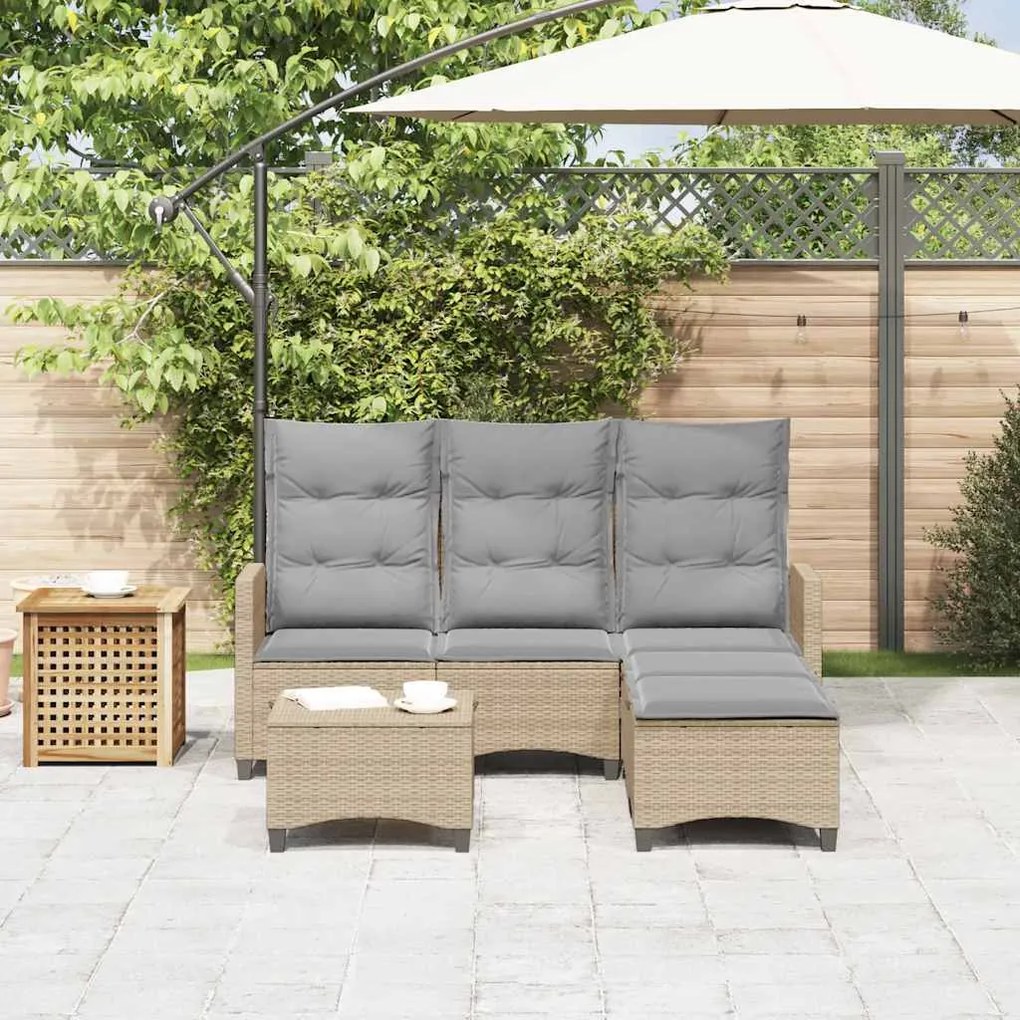 3 pcs conjunto sofás de jardim com almofadões em L vime PE bege