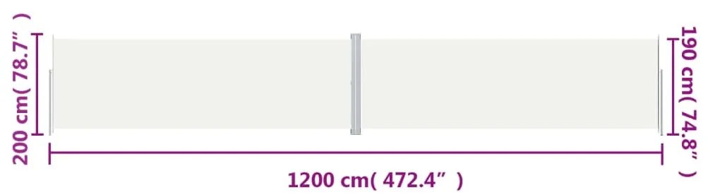 Toldo lateral retrátil 200x1200 cm cor creme