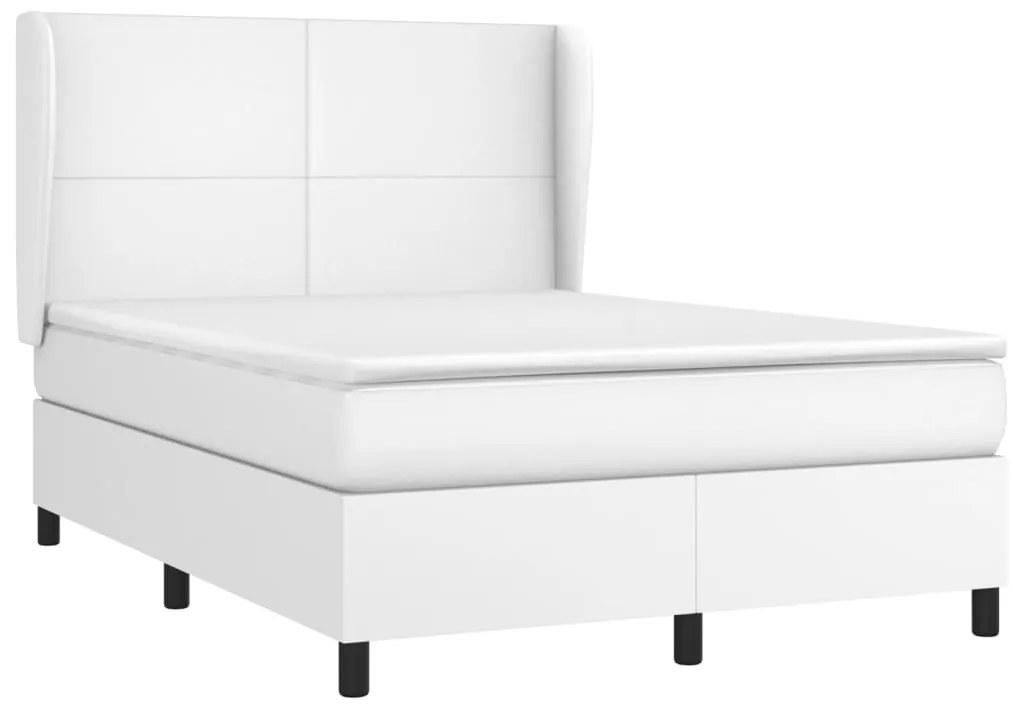 Cama com molas/colchão 140x200 cm couro artificial branco