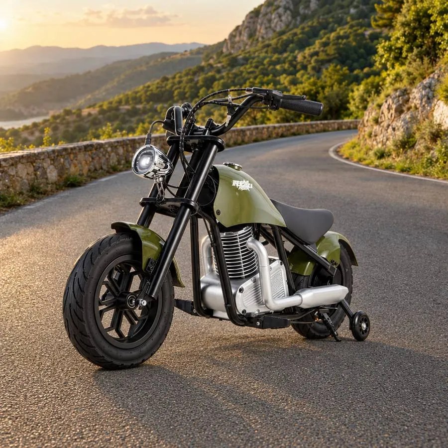 Mini Harley elétrica para crianças 200W REXO 36V Verde Militar