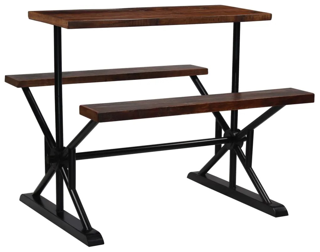 vidaXL Mesa de bar com bancos madeira recuperada maciça 120x50x107 cm