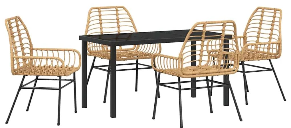 Conjunto de jantar de jardim com 5 peças em poli-rattan marrom