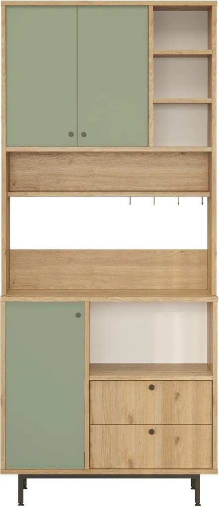 Armário Alto de Cozinha "Toledo" - Carvalho e Verde - 88x205x35.5cm -