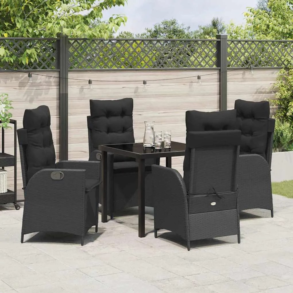 Conjunto de Jantar de Jardim com 5 Peças e Almofadas - Preto Rattan Si