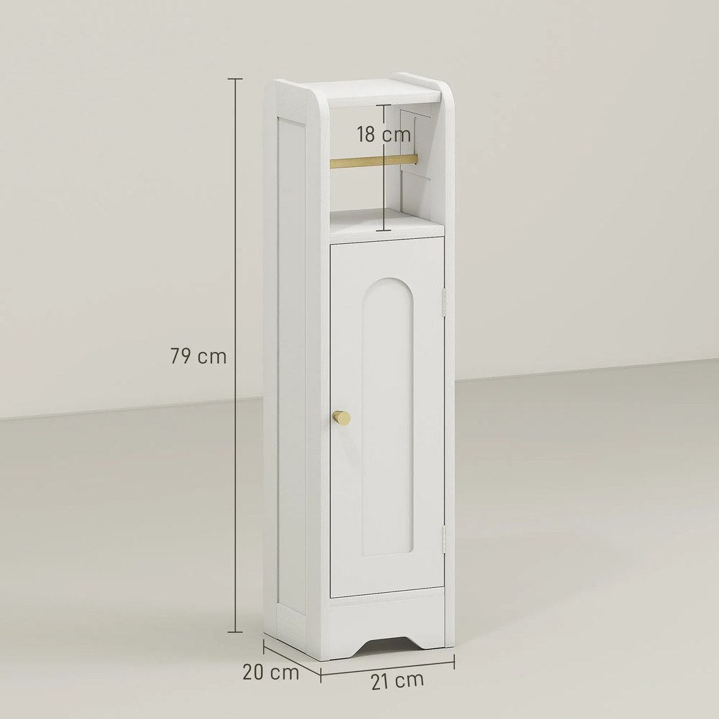 Armário de Casa de Banho Estreito Móvel Auxiliar de Casa de Banho 21x20x79 cm com Prateleira Ajustável Suporte para Papel Higiénico Branco