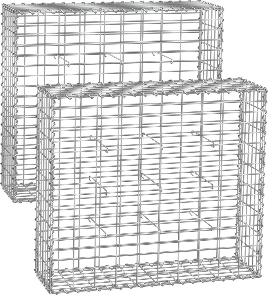 Cesto de gabião 100 x 90 x 30 cm para pedras conjunto de 2 peças Prateada