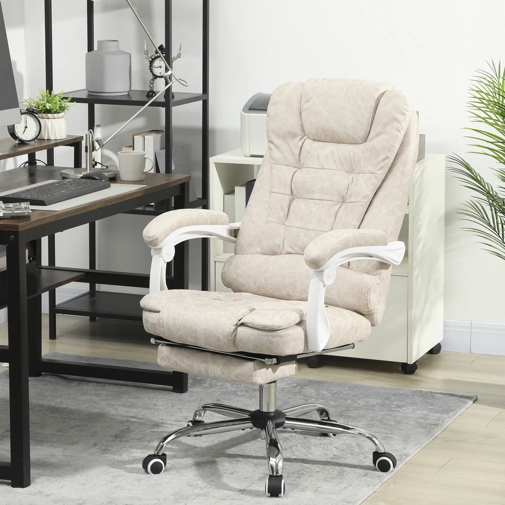 Cadeira de escritório com função de massagem e aquecimento, altura ajustável, encosto reclinável, 65 x 70 x 111–119 cm, creme