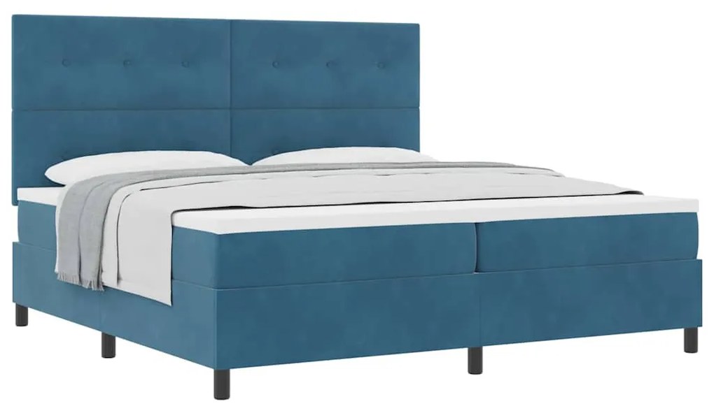 Camas Box Spring vidaXL com Colchão Azul Escuro 200x200 cm Veludo