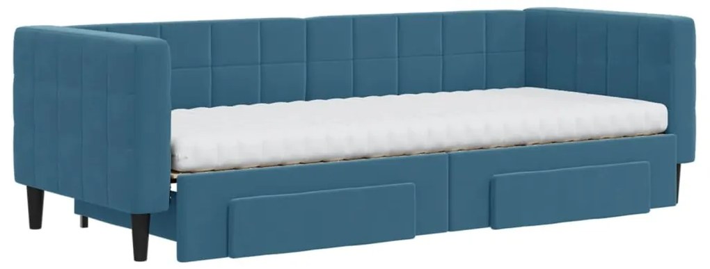 Sofá-cama com gavetão e gavetas 80x200 cm veludo azul