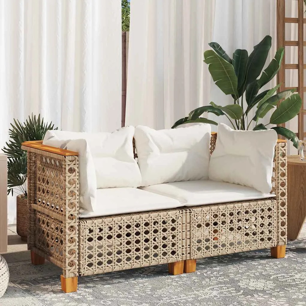 Sofás de canto para jardim com almofadões 2 pcs vime PE bege