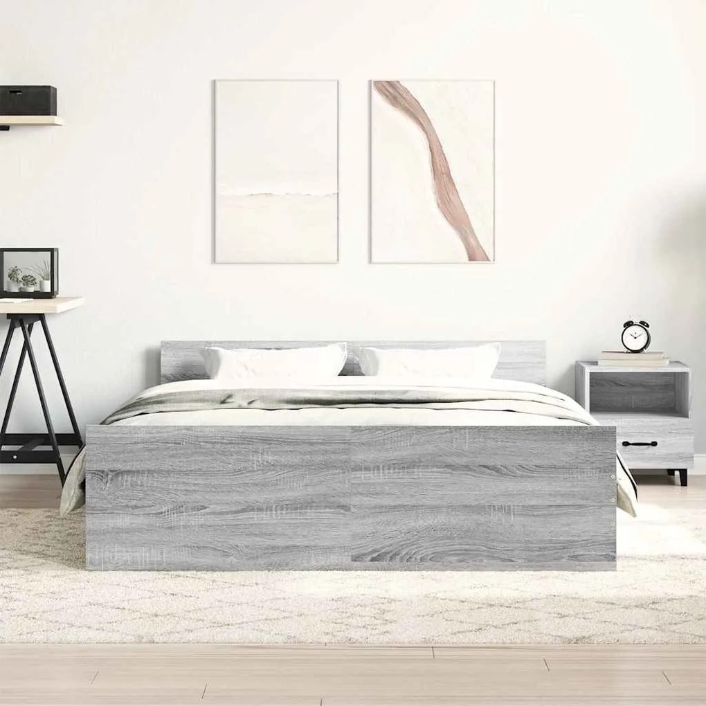 Estrutura cama c/ cabeceira e apoio pés 140x200 cm cinza sonoma