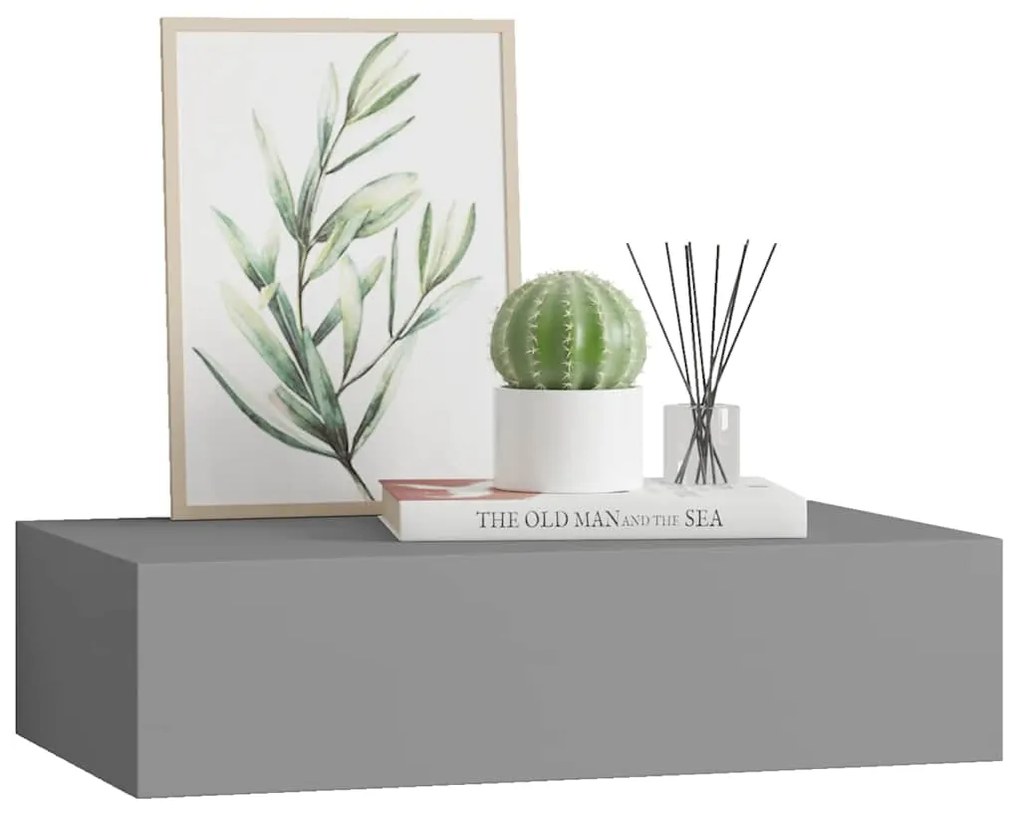 Prateleira de parede com gaveta MDF 40x23,5x10 cm cinzento