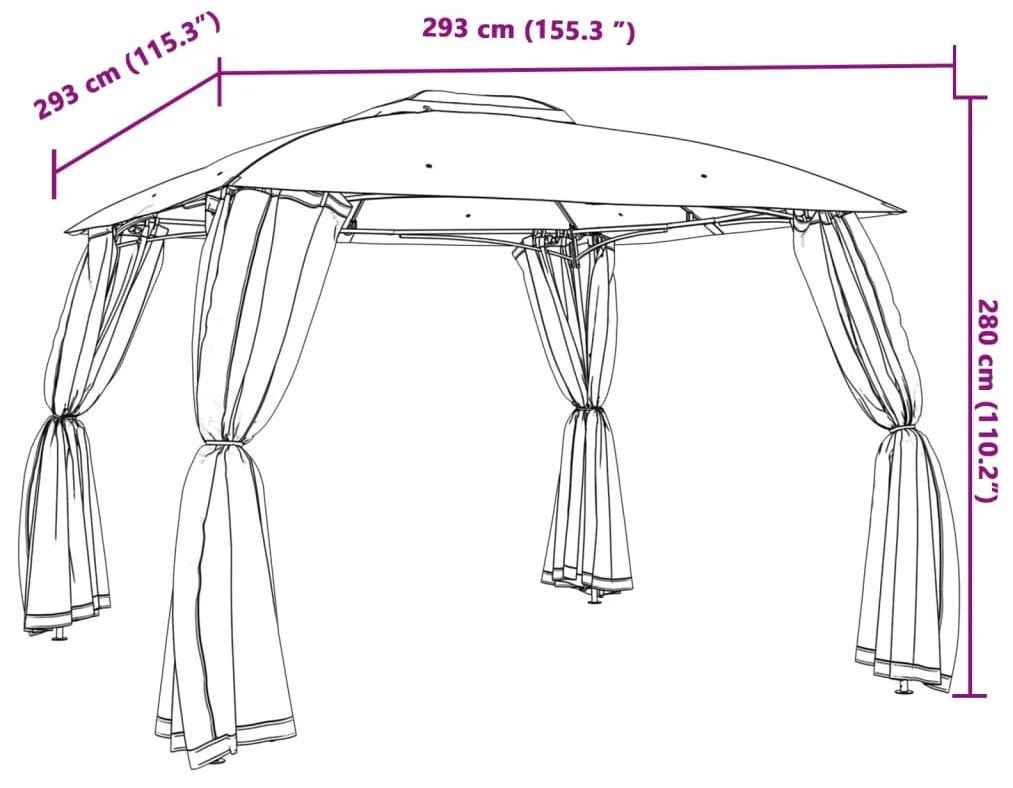 Gazebo c/ teto duplo/paredes de malha 2,93x2,93 m aço antracite