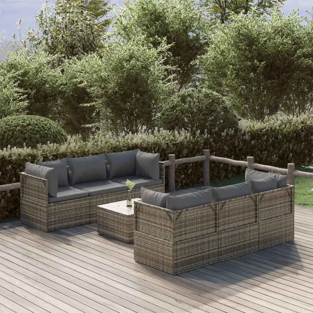 vidaXL 7 pcs conjunto lounge de jardim c/ almofadões vime PE cinzento