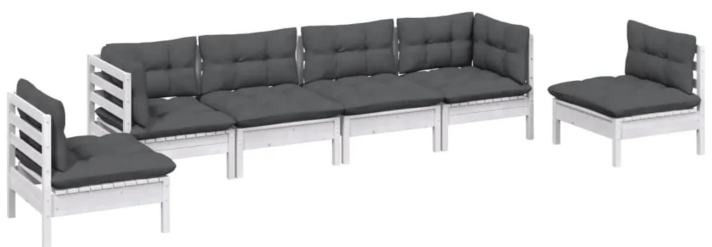 6 pcs conjunto lounge de jardim c/ almofadões pinho maciço