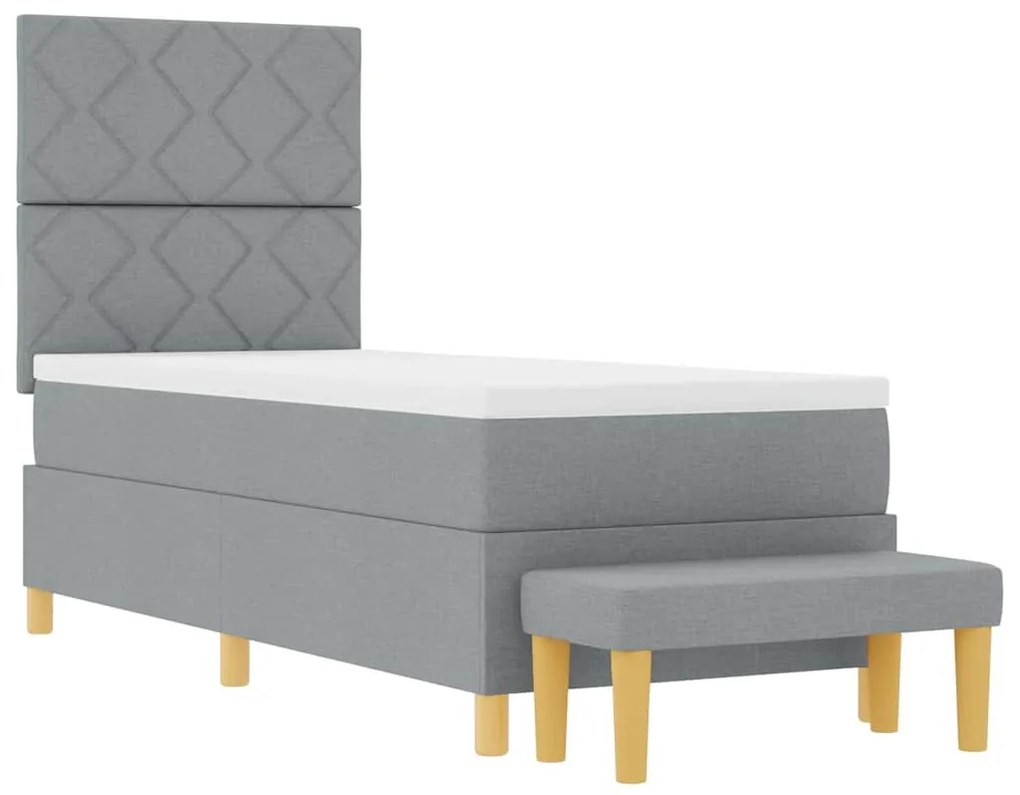 Cama Box com Colchão e Banco Cinza Claro 80x200 cm Tecido