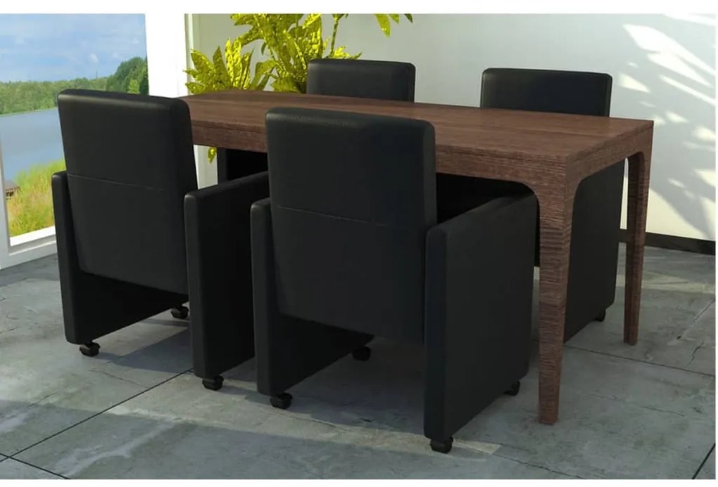 Cadeiras de jantar 4 pcs couro artificial preto