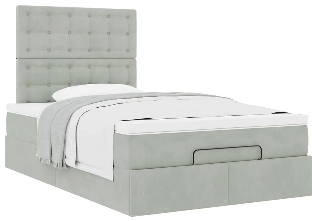 Estrutura de cama otomana com colchões cinza claro Veludo