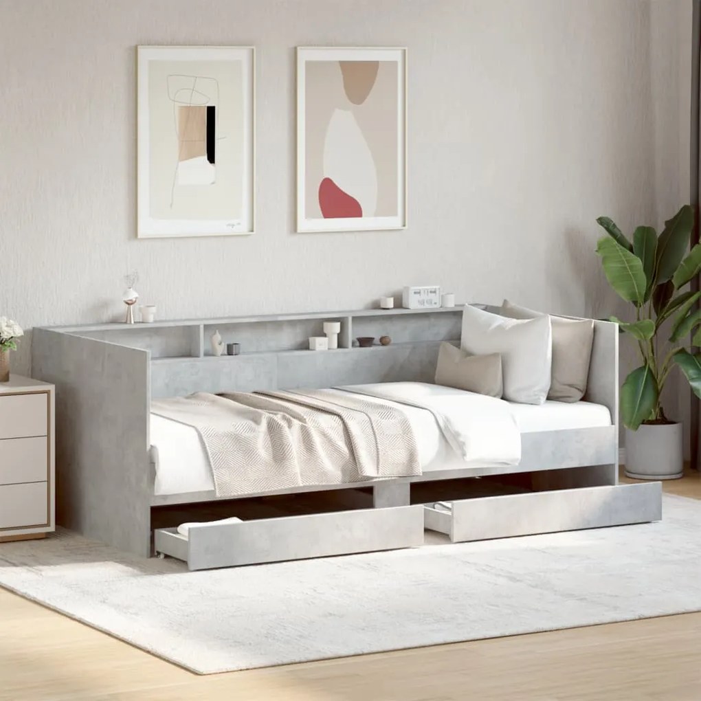 Sofá-cama com gavetas sem colchão 75x190 cm cinzento cimento
