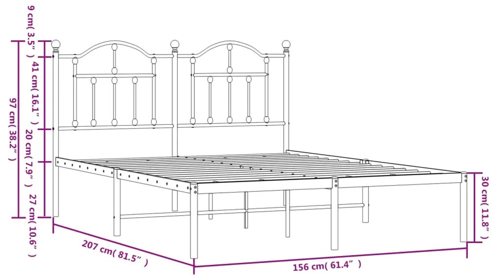 Estrutura de cama com cabeceira 150x200 cm metal branco