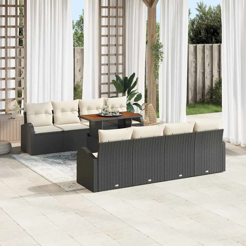 vidaXL Conjunto de Sofá de Jardim de 9 Peças com Almofadas Pretas em Rattan Sintético