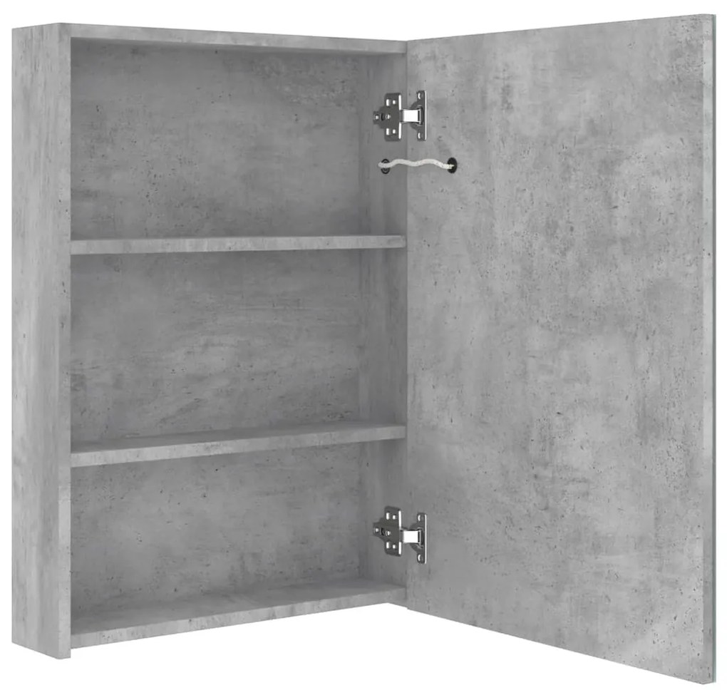 Armário espelhado casa de banho LED 50x13x70cm cinzento cimento